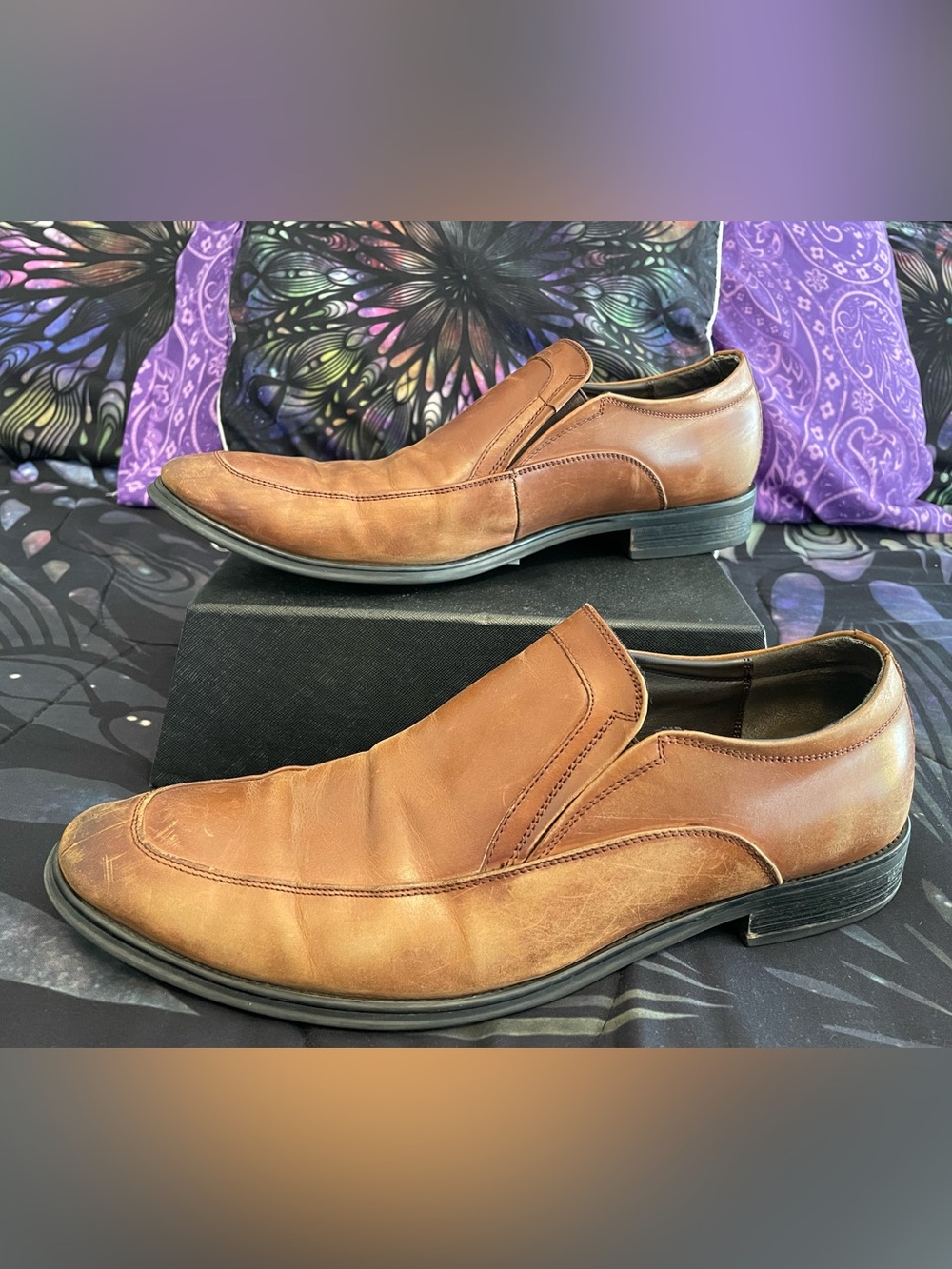 Kenneth Cole Men's Silver Technology Tan Leather Slip-On Loafers Size 10.5